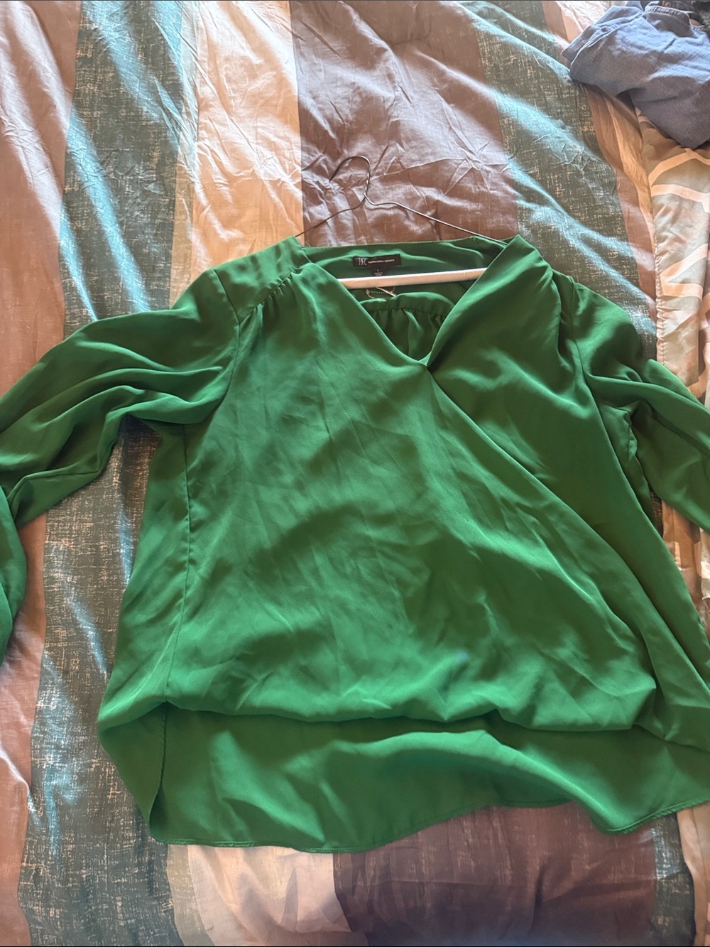 Inc Co. Bright Green V-Neck Long Sleeve Blouse